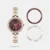 The Timex Fria  TWEL29201  is an elegant women's dress watch featuring a sophisticated 33mm dual-tone brass bracelet and an iridescent brown mother-of-pearl dial. Designed for festive, formal, and party wear, this quartz analog timepiece stands out with its unique interchangeable bezel rings, allowing you to seamlessly customize your look for any special occasion.