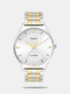 https://watchpalace.in/product/trendline-women-quartz-dial-analog-stainless-steel-watch-twtl14201/ The Timex Trendline TWTL14201 is an elegant women's analog watch featuring a minimal 32mm white dial, precise quartz movement, and a durable brass case. It is completed by a stylish, adjustable rose gold stainless steel mesh strap with a secure push-button clasp