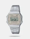 Discover Casio watch for women, featuring a gold dial, a gold strap made of stainless steel in a square case. Built with acrylic and stainless steel body to balance clarity and durability. Dimensions include 30.3 mm dial size, 21 - 30 mm strap width, 6 - 9 mm profile for comfortable wear. Key features: quartz movement, digital display, 5 atm water resistance. A secure foldover clasp ensures a dependable fit.