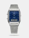 https://watchpalace.in/product/vintage-series-analog-digital-orange-dial-stainless-steel-watch-d430/ An Elegant Retro Revival with Modern Precision The Casio Vintage D417 (AQ-230EM-2A) breathes new life into a favorite heritage classic by pairing the traditional rectangular analog-digital look with a premium, fine-woven stainless steel mesh band. The sleek silver mesh bracelet is treated with a specialized manufacturing pressing process that adds striking texture, depth, and structural flex, offering a refined style statement alongside a totally comfortable, highly adjustable fit on any wrist. The watch features a beautiful, nostalgic navy blue dial that subtly highlights the dual-display structure: classic physical hands paired with a digital box window at the bottom. This metallic fusion creates a versatile, dressy appearance suited for both everyday casual styling and formal attire. Functionally, the piece is stacked with essential timekeeping utilities, including Dual Time configuration, a 1/100-second precision stopwatch, a daily alarm, an auto-calendar, and a long-lasting battery structure designed to deliver roughly 3 years of consistent operational life