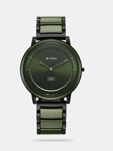 Titan Edge Melange Slim Steel & Ceramic Strap Green Dial Analog Watch For Men - NU1878KD05