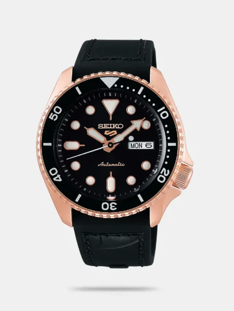 5 Sports Men Automatic Black Dial Analog Leather Watch - SRPD76K1